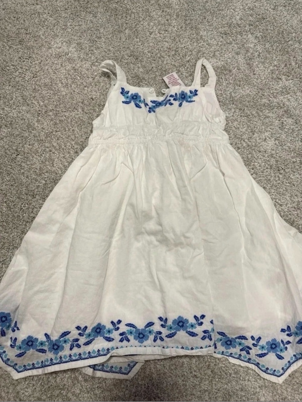 cupcakes & cashmere White Sundress with Blue Floral Embroidery